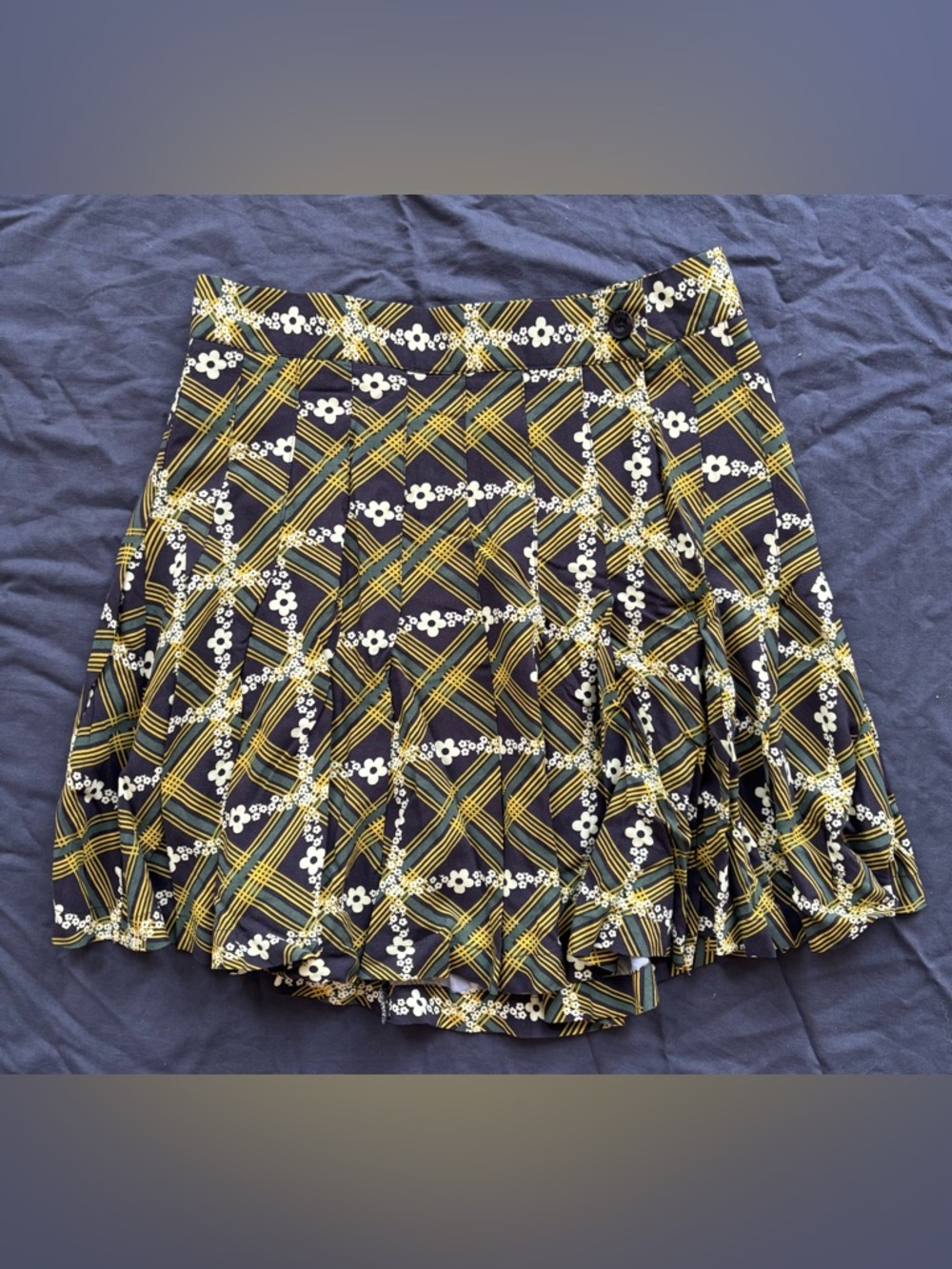 Pleated Wrap Plaid Floral Mini Skirt